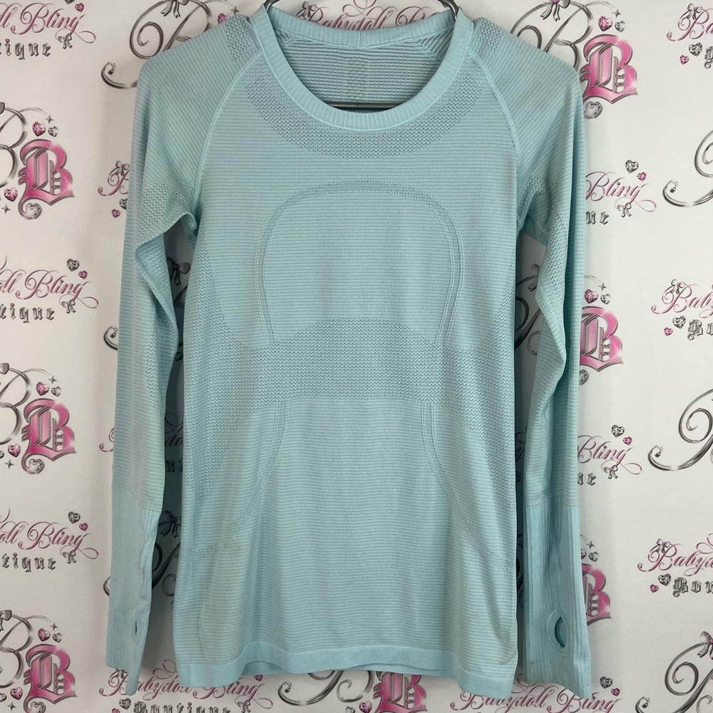 Lululemon long sleeve tight fitting aqua yoga Light Blue Long Sleeve Top